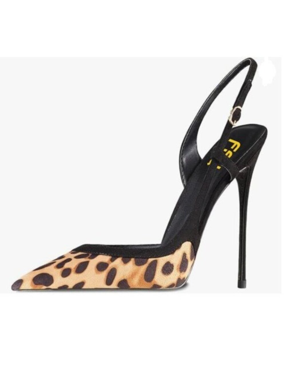 FSJ Brown Leopard Print Pointed Toe D'Orsay High Heel Slingback Cutout Pump